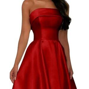 Red Strapless Corset Midi Gown